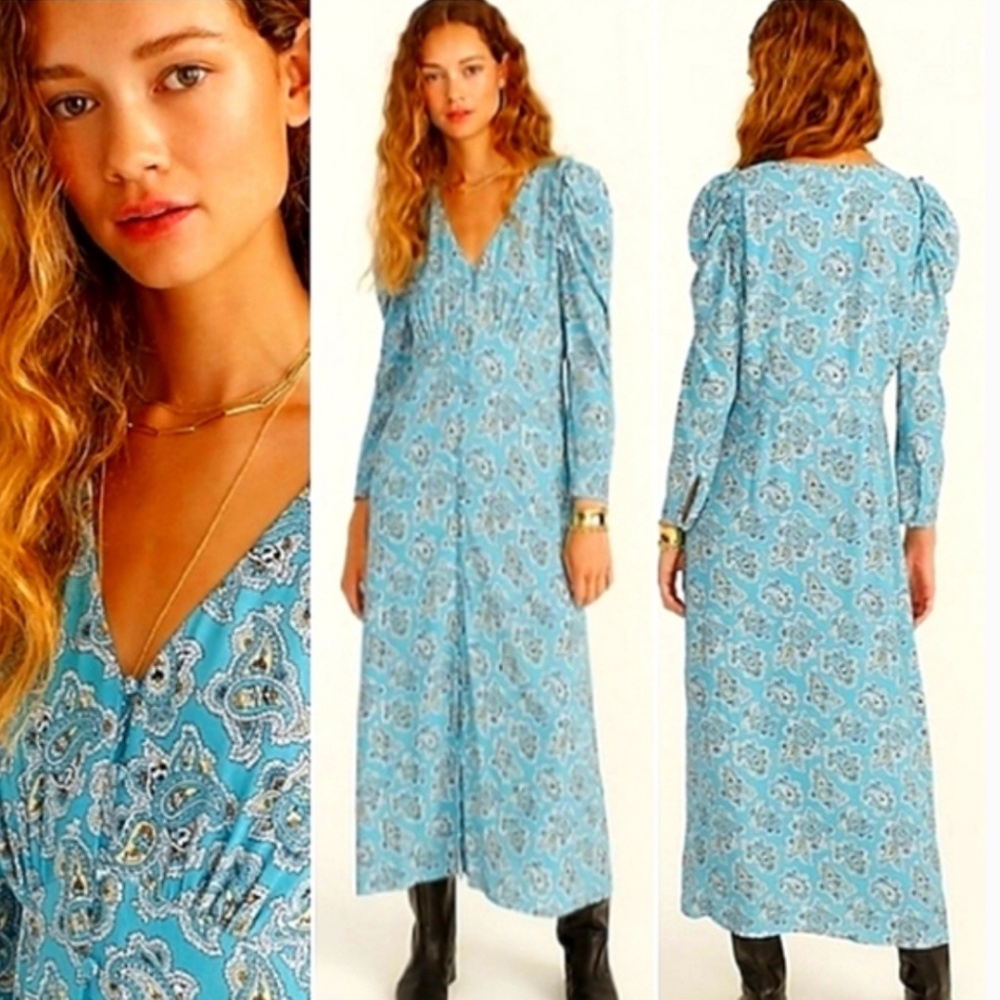 J. Crew Paisley Puff Sleeve Button Front Midi Long Dress 18
